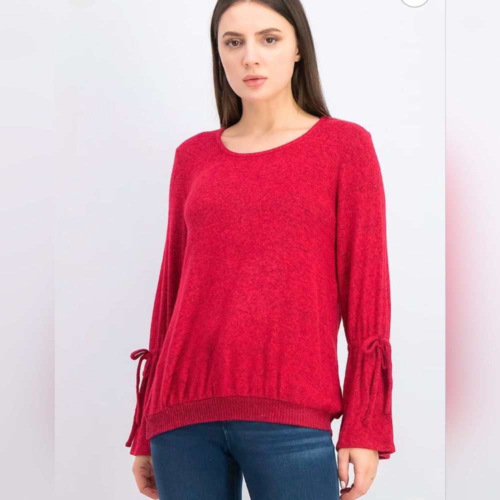 Style & Co Tie Bell Sleeve Top Red Size M